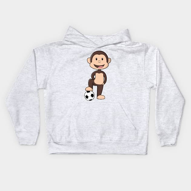 Monkey as Soccer player with Soccer ball Kids Hoodie by Markus Schnabel